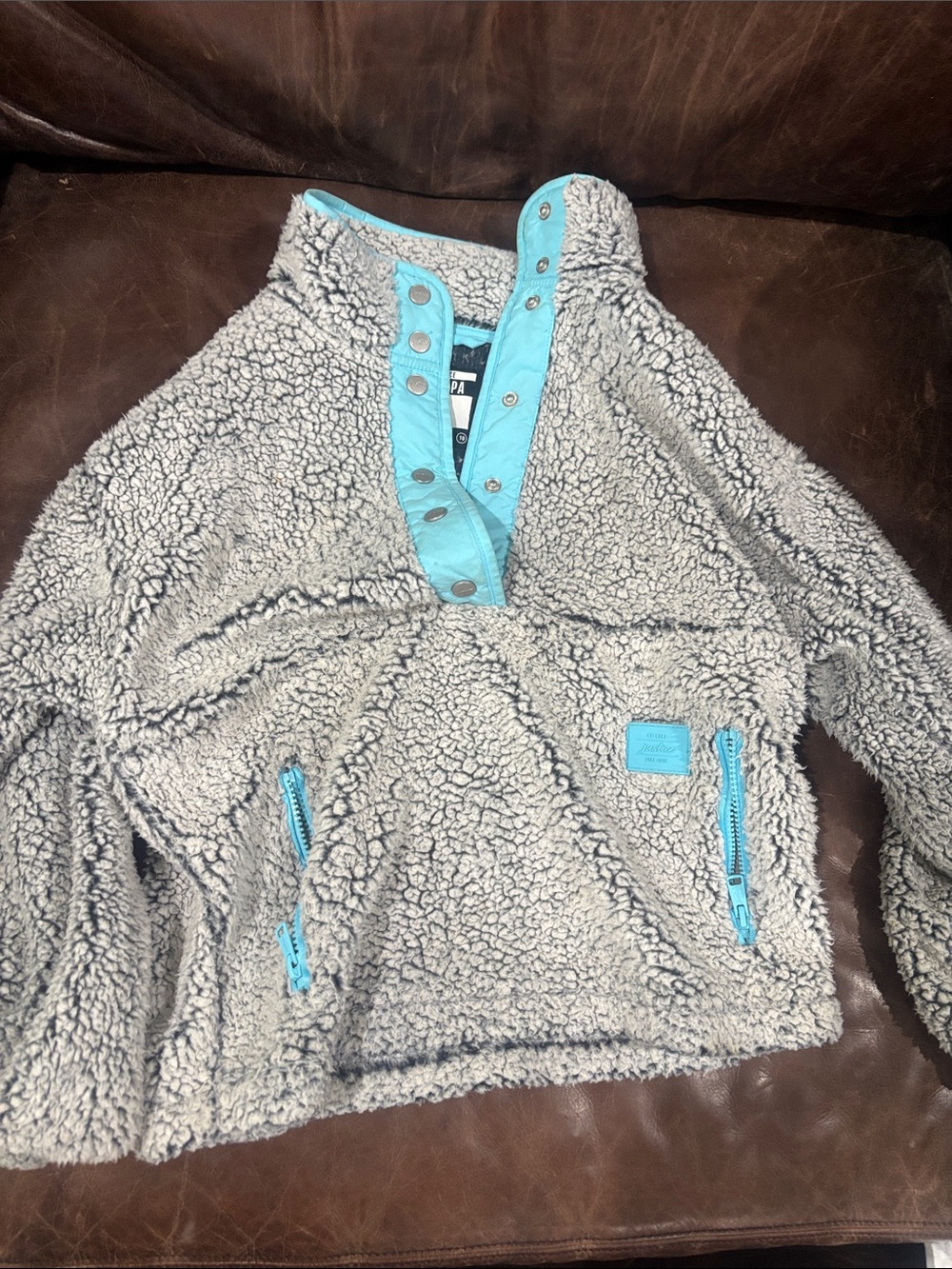 Justice Gray Sherpa Pullover with Aqua Trim